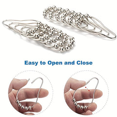 12pcs Stainless Steel Shower Curtain Hook Roller Ball for Bathroom Rod