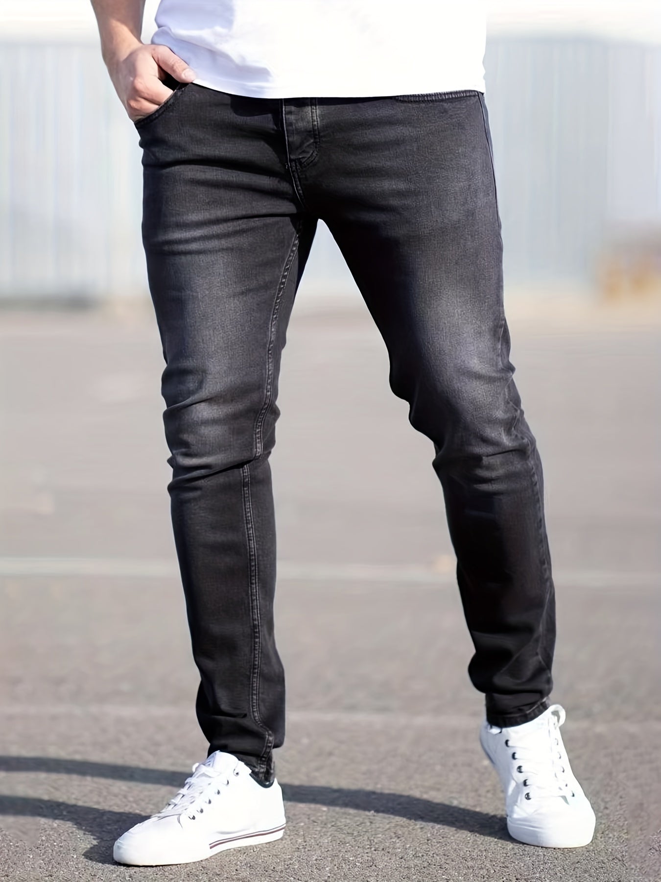 Light Wash Cotton Slim Fit Jeans Men's Casual Street Style