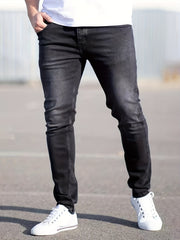 Light Wash Cotton Slim Fit Jeans Men's Casual Street Style
