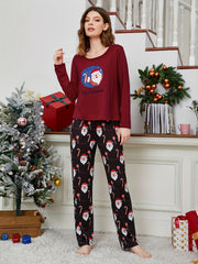 Christmas Print Pajama Set Long Sleeve Top & Pants