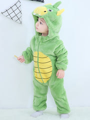 Dino Baby Flannel Romper Hooded Jumpsuit