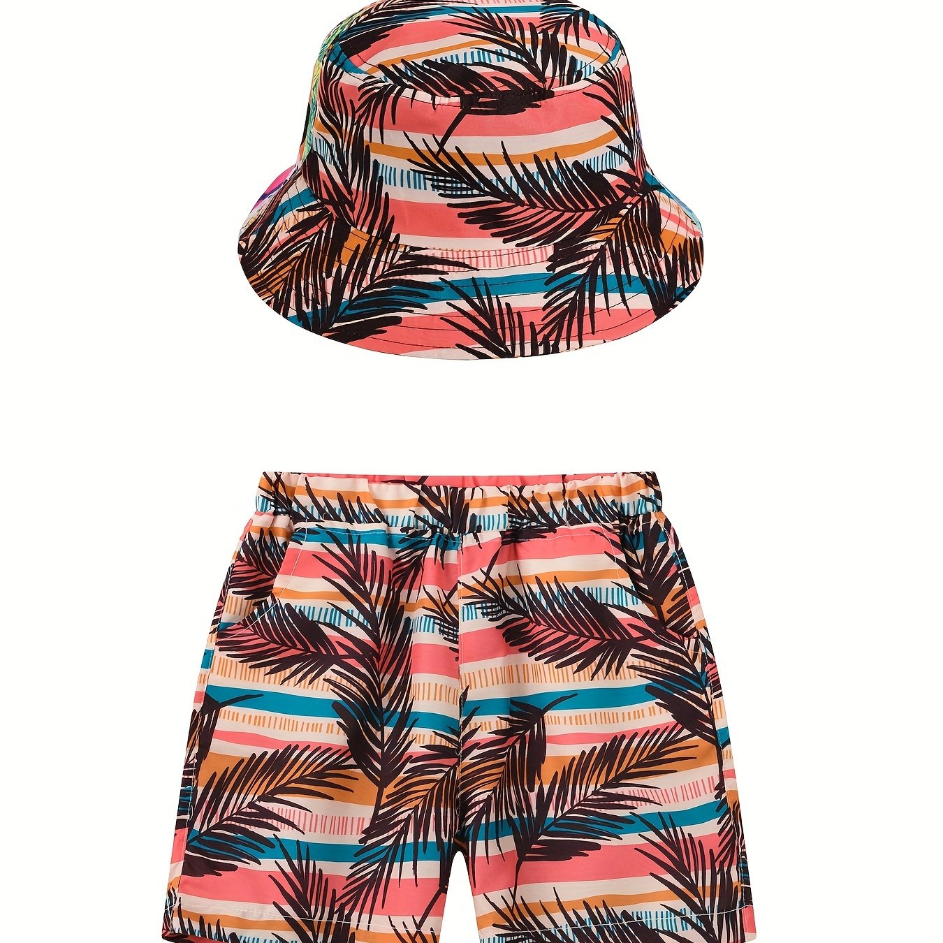Boy's Coconut Tree Print Shorts & Sun Hat Set