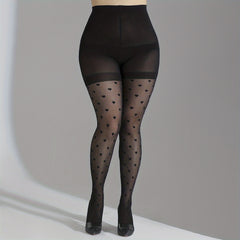 Heart Print High Rise Pantyhose for 0XL 2XL Women Plus