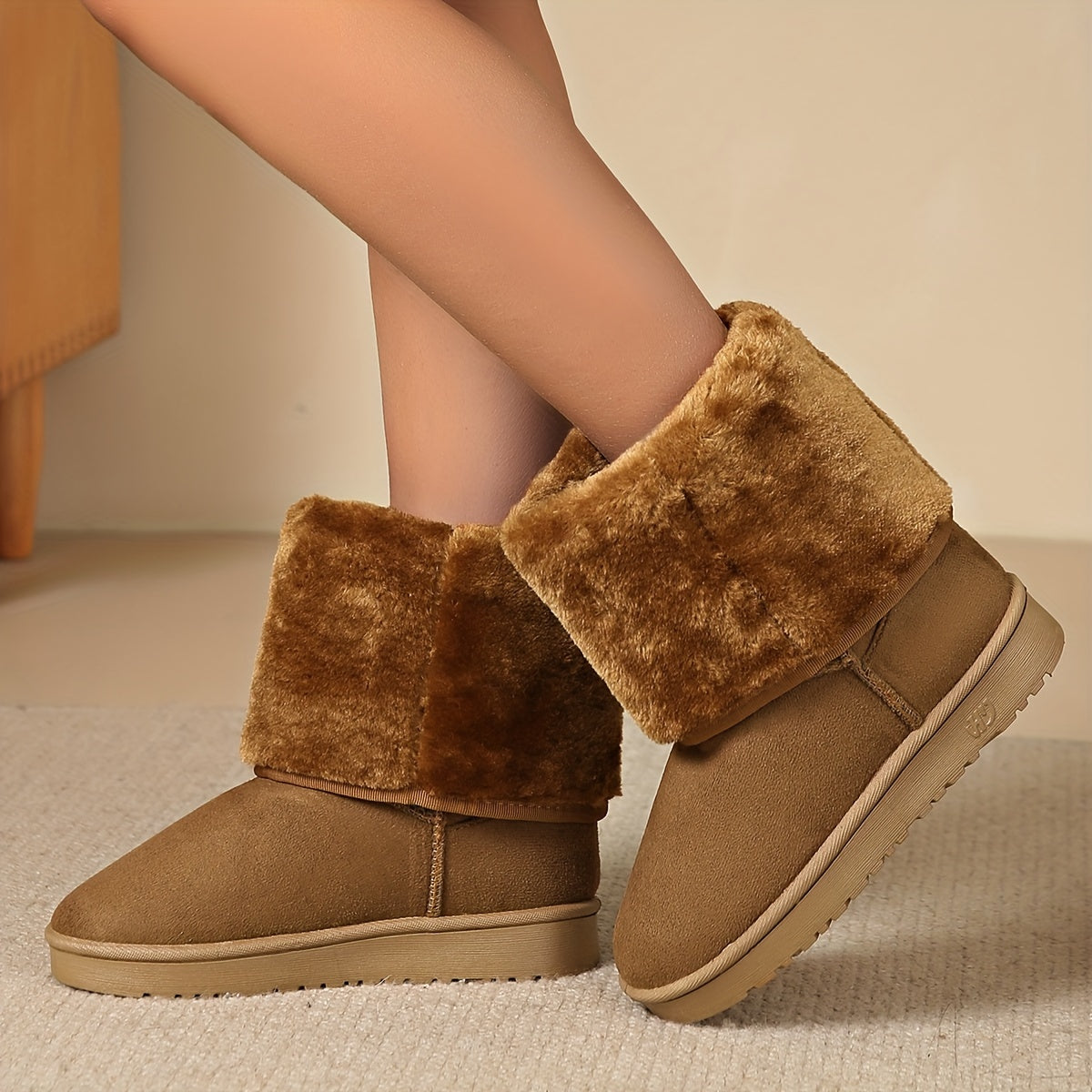 Fluffy Fur Lined Snow Flat Boots for Women