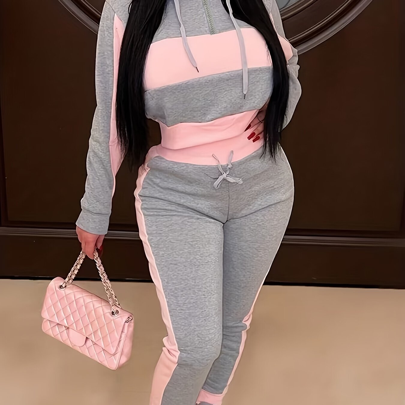 Hooded Sweatshirt & Jogger Pants Set, Casual Two-piece