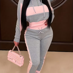 Hooded Sweatshirt & Jogger Pants Set, Casual Two-piece