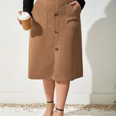 Plus Solid High Rise Maxi Skirt With Pockets