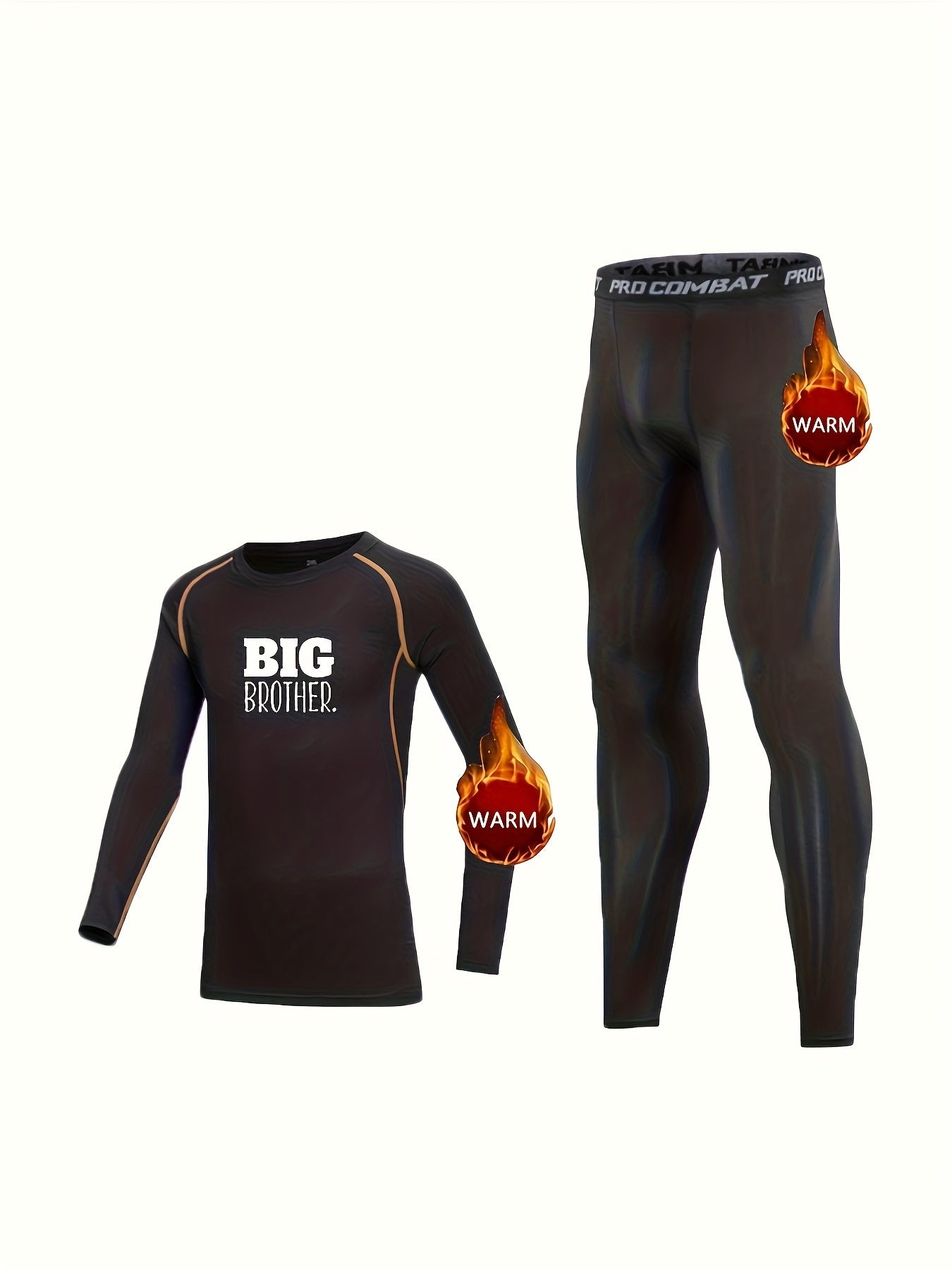 2pcs Toddler Kids Fleece Thermal Compression Sets Big Brother Print