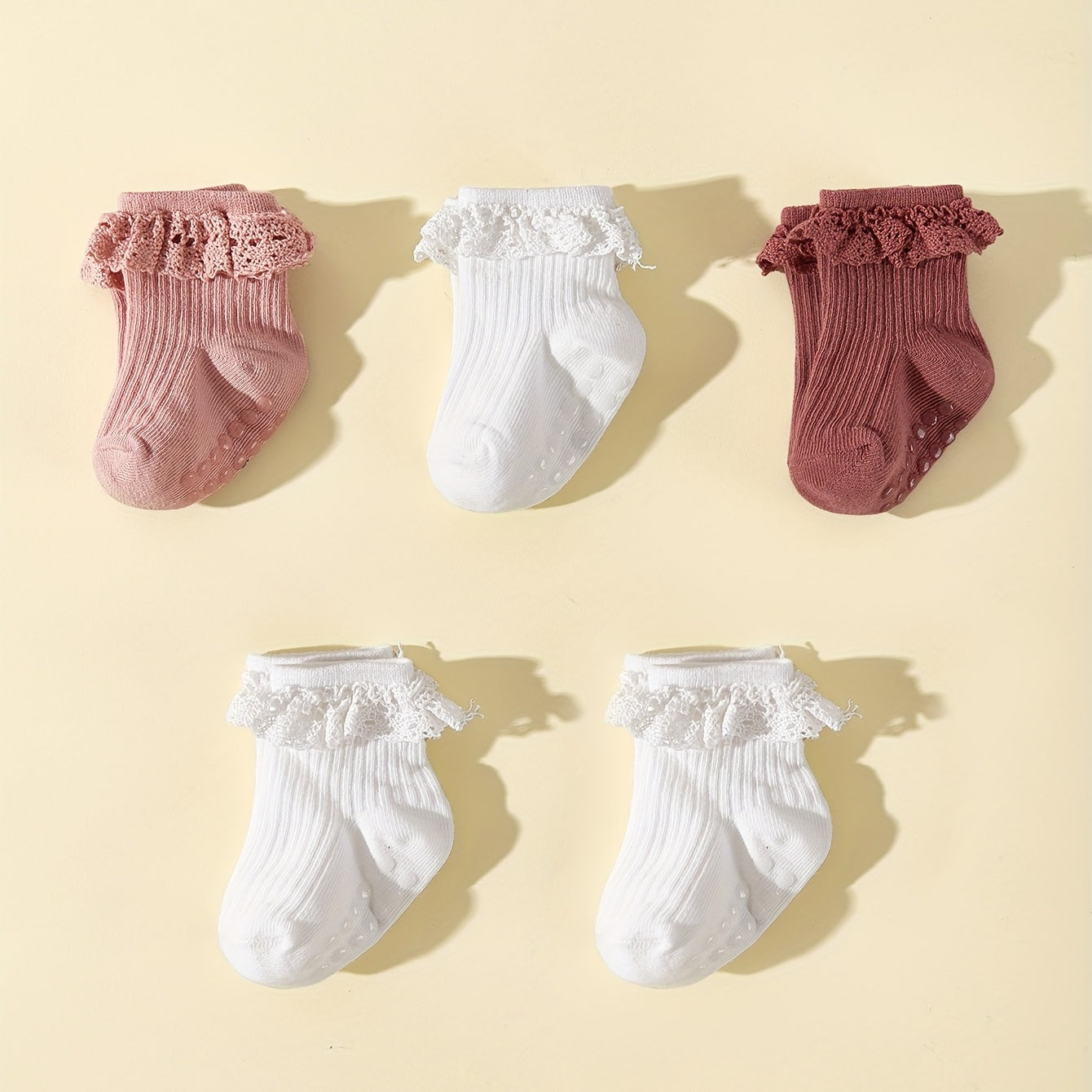 5 Pairs Baby Girls Lace Ruffled Socks Anti-Skid Floor Socks