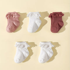 5 Pairs Baby Girls Lace Ruffled Socks Anti-Skid Floor Socks