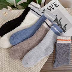 6 Pairs Men's Letter Crew Socks Breathable Plush Comfy Casual Unisex Socks