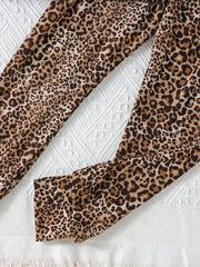 Leopard Heart Graphic Outfit Ruffled Long Sleeve Top & Pants Set