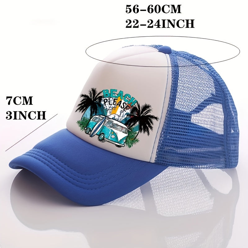 Summer Multicolor Beach Car Print Men's Peaked Cap