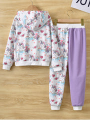 Girl's Unicorn Print Hoodie & Sweatpants Set for Spring Fall