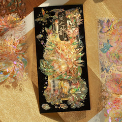 3pcs Retro Floral Sticker Pack - Laser Hot Stamping, Journal Decoration