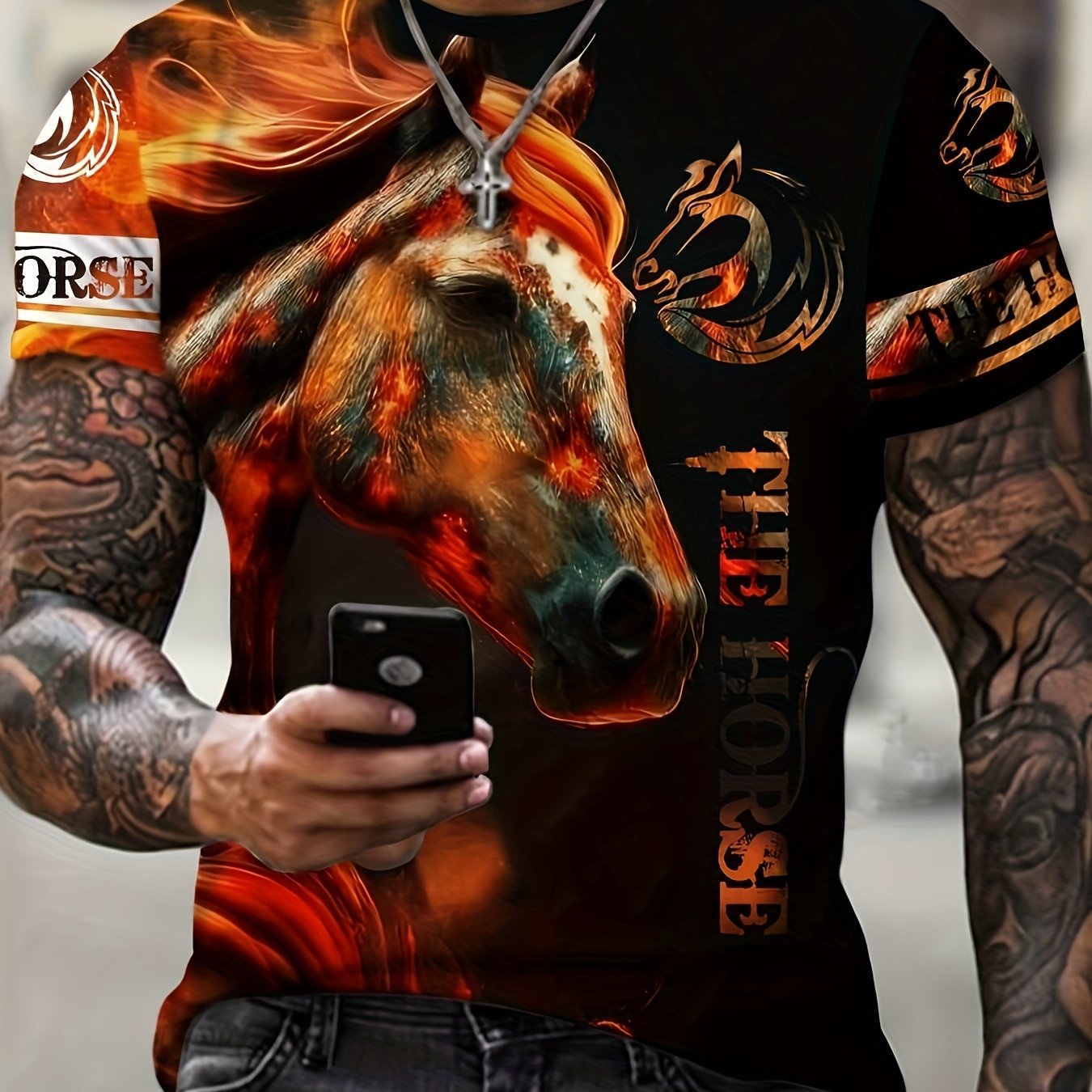 3D Horse Print Men's Stretch T-shirt Outdoor Gift for Men