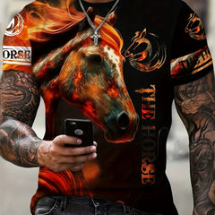 3D Horse Print Men's Stretch T-shirt Outdoor Gift for Men