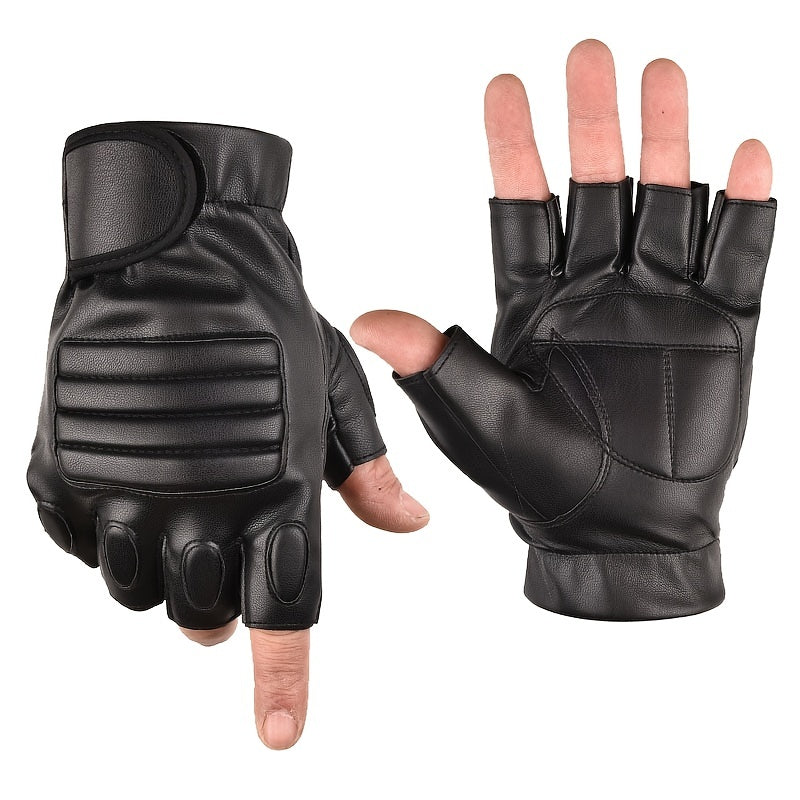 Men's Pu Leather Tactical Gloves Non Slip Half Finger Driving Cycling Gloves
