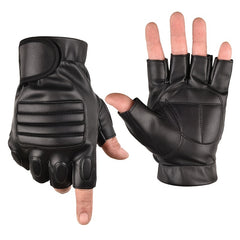 Men's Pu Leather Tactical Gloves Non Slip Half Finger Driving Cycling Gloves
