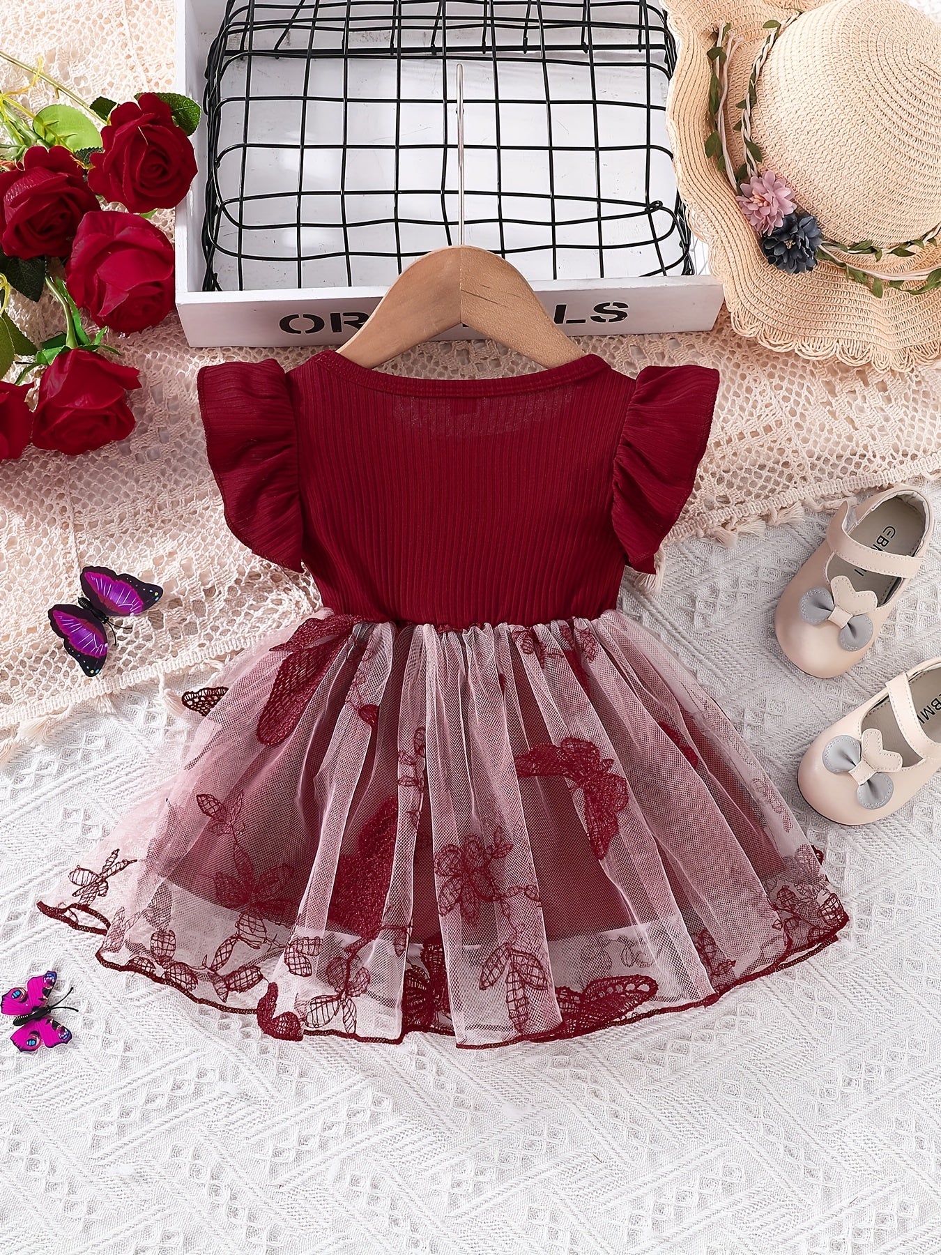 Girls Butterfly Bow Layered Mesh Dress Baby Girl Party Princess Dress