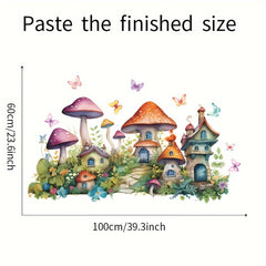 2pcs Mushroom Wall Decal Green Leaves Butterflies Flowers Mushroom House
