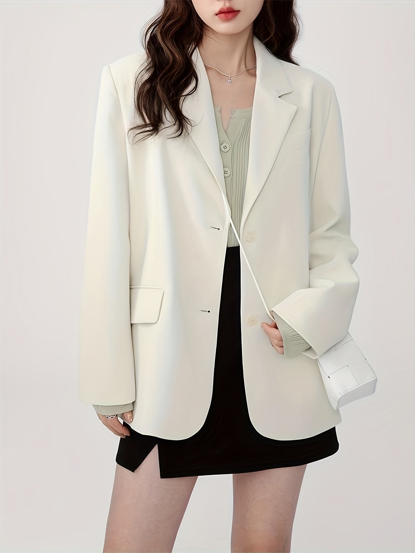 Solid Button Front Blazer Casual Lapel Long Sleeve Blazer
