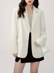 Solid Button Front Blazer Casual Lapel Long Sleeve Blazer