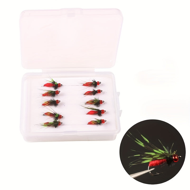10pcs Artificial Fly Hooks Bionic Fishing Flies Fishing Tackle