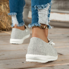 Women's Lightweight Canvas Shoes Low Top Lace Up Solid Casual Walking Shoes