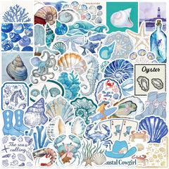 50pcs Coastal Girl Vinyl Stickers - Ocean & Marine Themed Decals