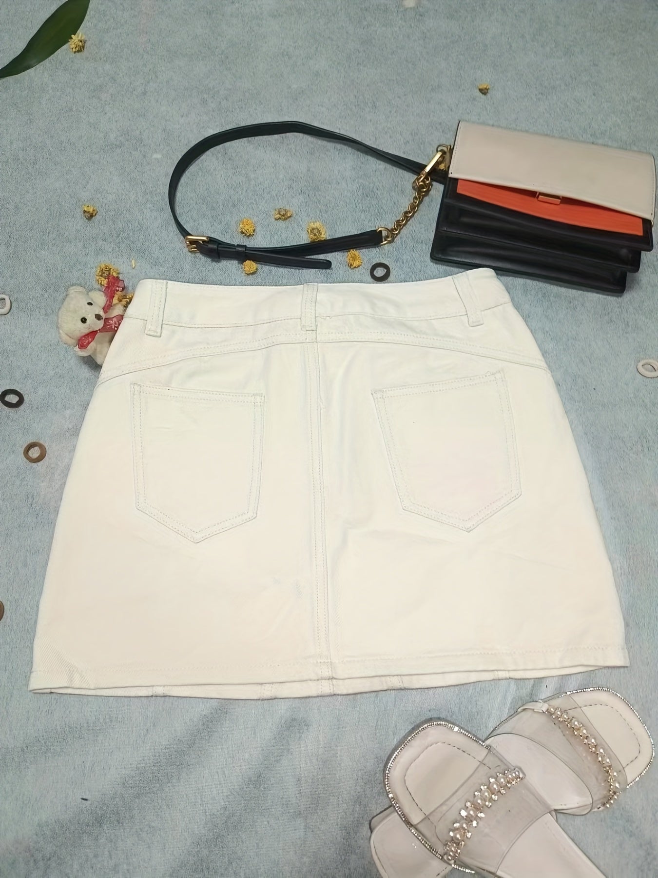 Pintuck Detail Short Denim Dress High Waist Slim Fit Skirt Women's Clothing