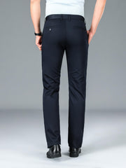 Men's Warm Thick Dress Pants - Solid Color Stretch Formal Business Pants