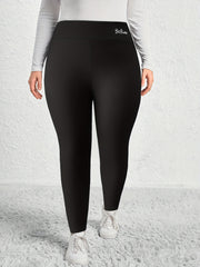 Casual Leggings Women's Plus Letter Print Liner Fleece High Rise