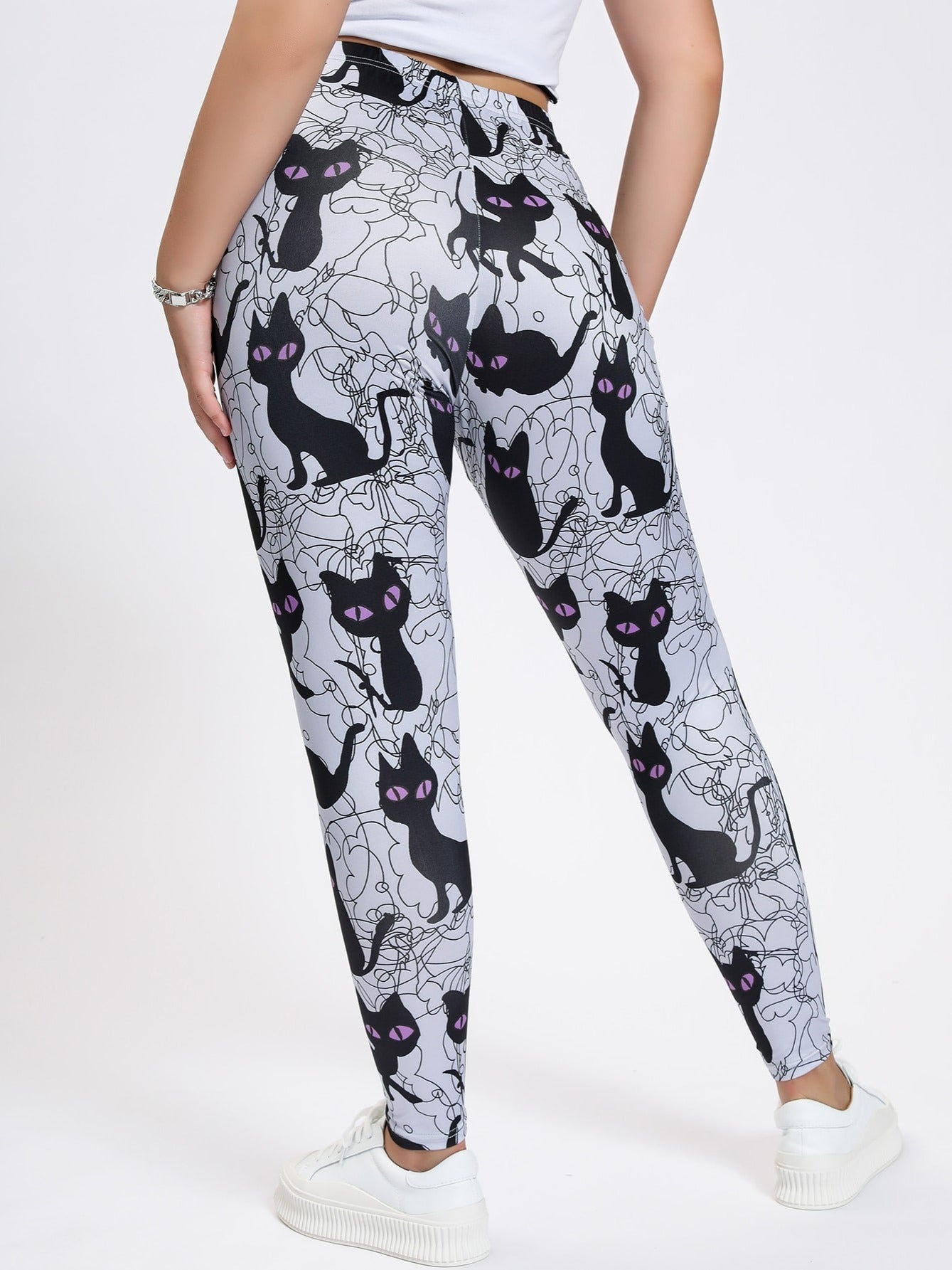 Cat Print High Waist Leggings Women's Plus High Stretch Casual Leggings