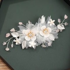 Bridal Flower Silk Golden Wedding Hair Clip Comb Hair Piece