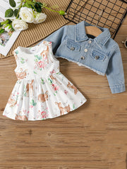 2pcs Baby Girls Dress & Denim Jacket Set