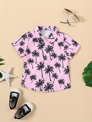 Hawaii Coconut Tree Graphic Print Boys Casual Summer Shirt