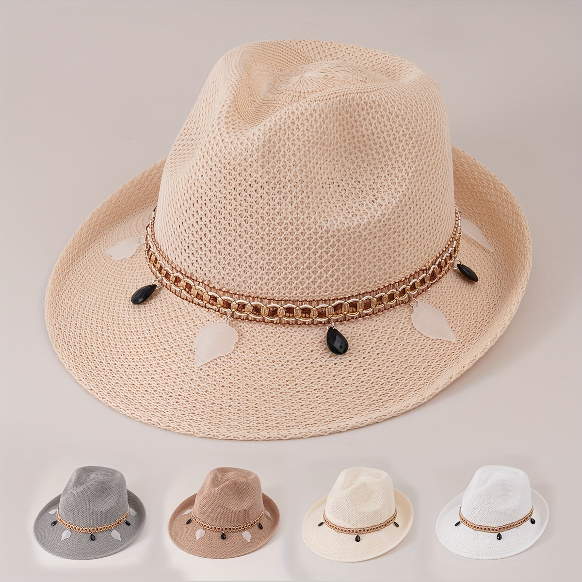 Youth Straw Jazz Top Hat Gentleman Sunshade Outdoor Summer Hat