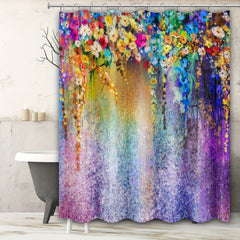 Colorful Floral Shower Curtain Waterproof Fabric Bath Curtain
