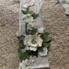 3D Floral Bridal Wedding Dress Gloves Ivory Mesh Flowers Holiday Accessory