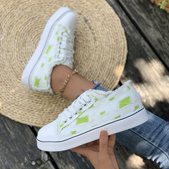 Women's Flat Canvas Sneakers Lace Up Low Top Trainers Casual Shoes