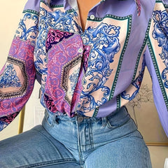 Blouse Women's Plus Paisley Floral Print Long Sleeve Shirt Top