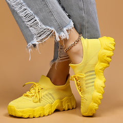 Soft Thick Sole Shock Absorption Flying Woven Sneakers Mesh Breathable