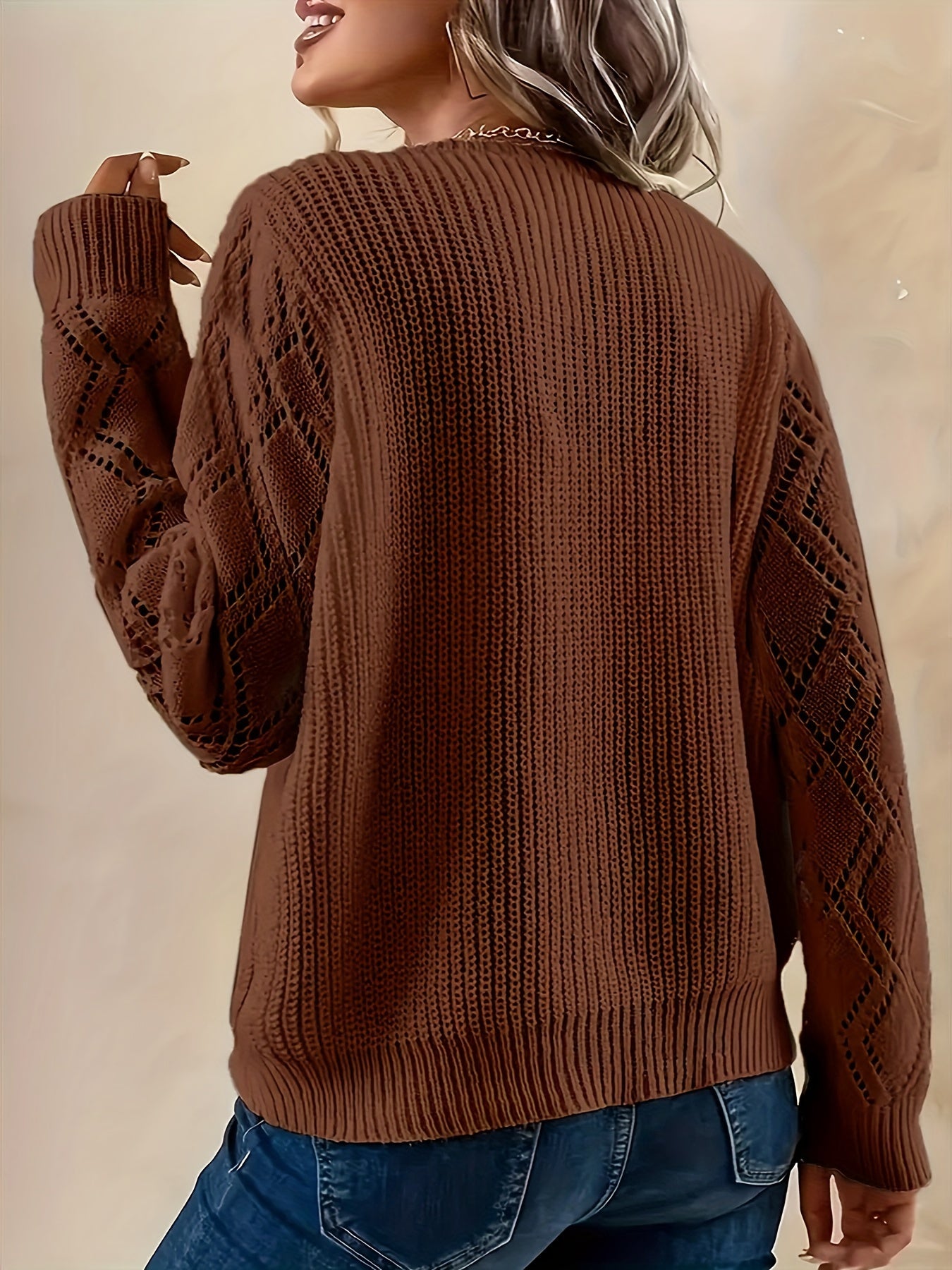 Colorblock Lace Long Sleeve V Neck Sweater