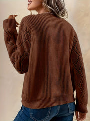 Colorblock Lace Long Sleeve V Neck Sweater