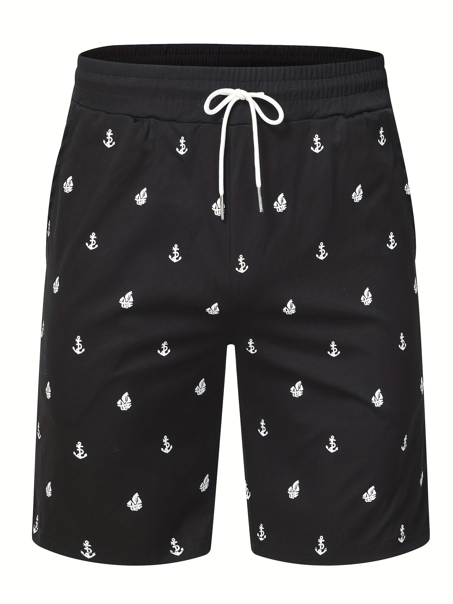 Anchor Print Active Shorts Men's Casual Stretch Pocket Shorts