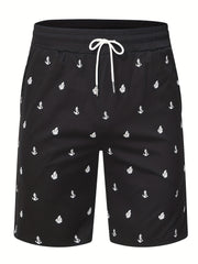 Anchor Print Active Shorts Men's Casual Stretch Pocket Shorts