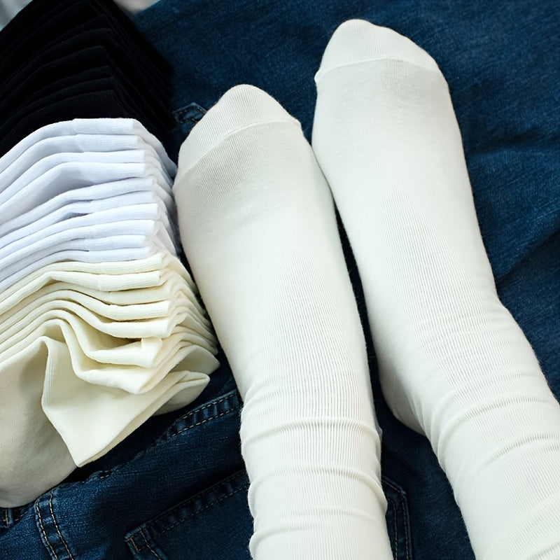 Breathable Mid Tube Socks Women's Stockings 5 Pairs Solid Socks