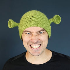 Men's Winter Green Cover Up Cartoon Anime Knit Lined Hat