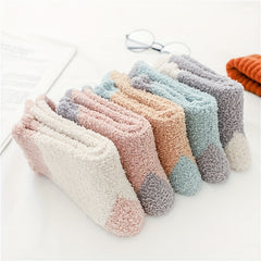 5 Pairs Colorblock Fuzzy Socks Comfy & Warm Women's Stockings